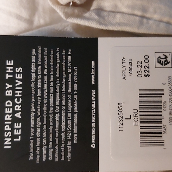 Lee Blouse sz Lg Ecru (each) Only One Left. - Picture 9 of 13